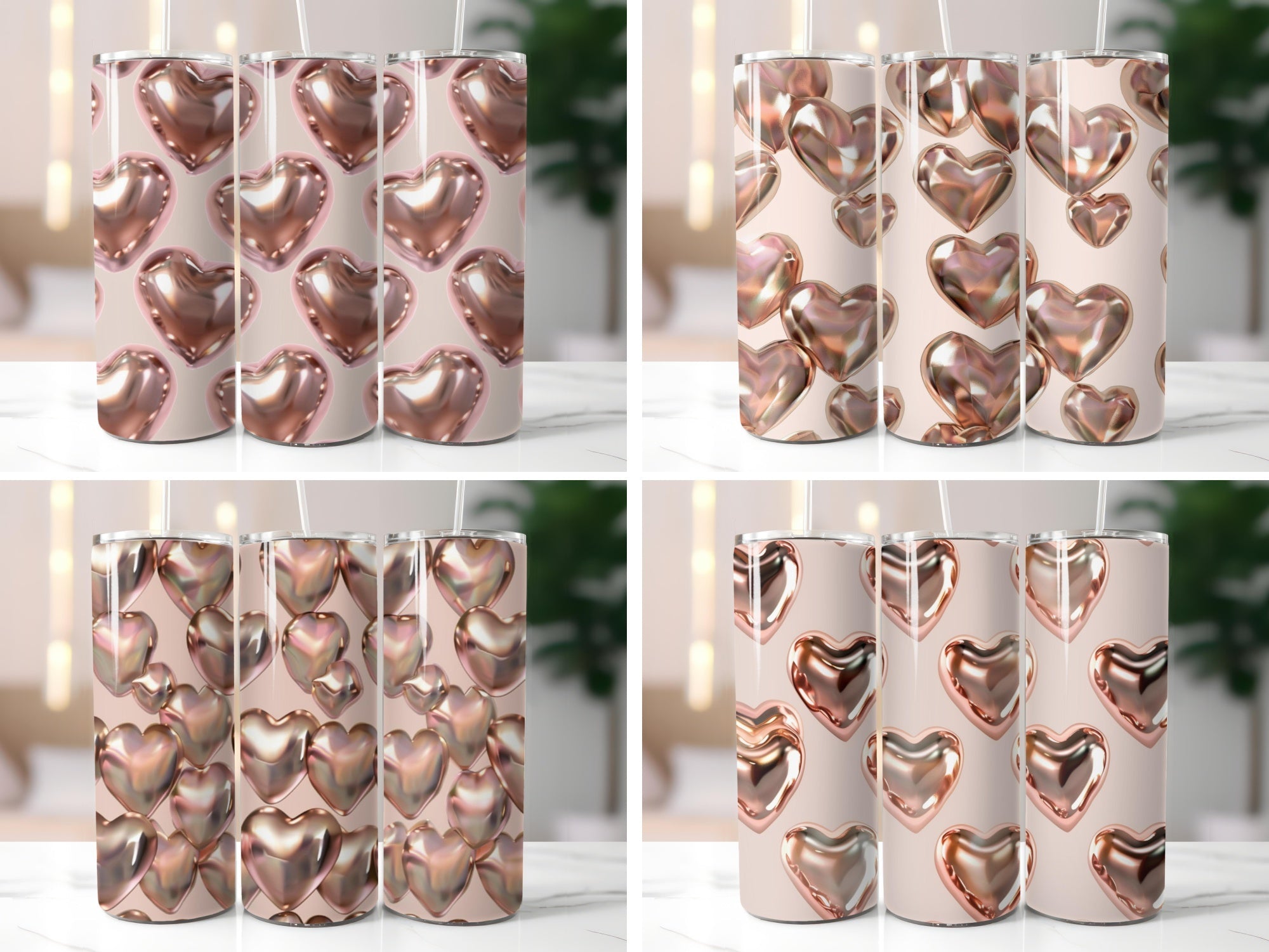 Metallic Rose Gold Hearts Tumbler Wrap - CraftNest - Digital Crafting and Art