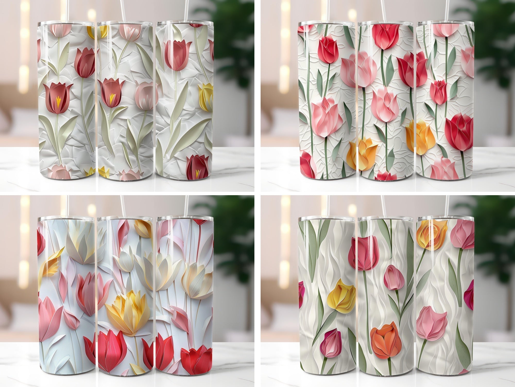 Paper Style Tulips Tumbler Wrap - CraftNest - Digital Crafting and Art
