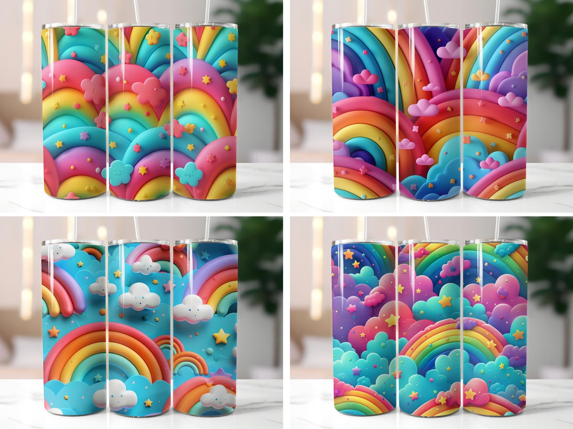 3D Cartoon Rainbow Tumbler Wrap - CraftNest - Digital Crafting and Art