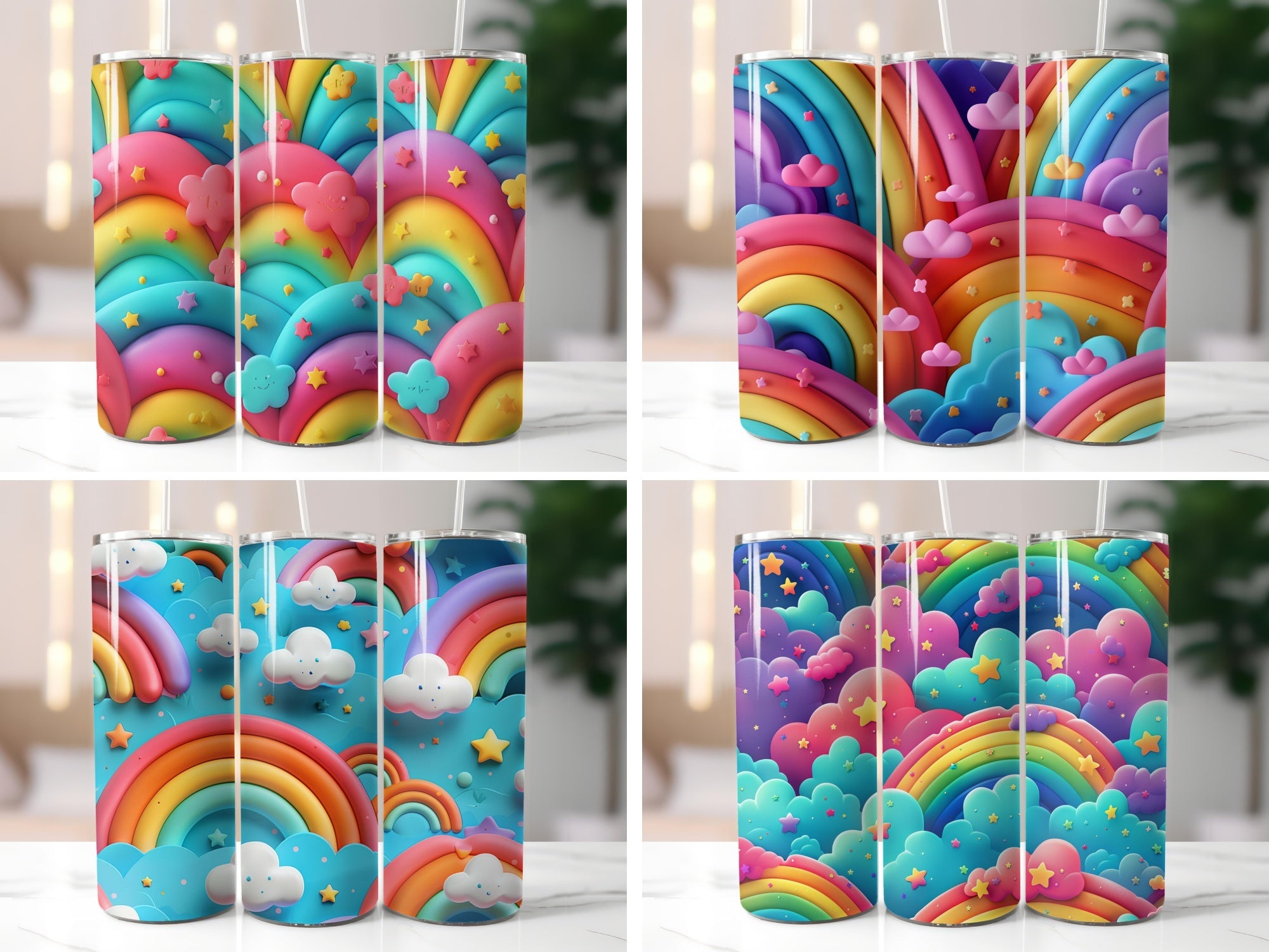 3D Cartoon Rainbow Tumbler Wrap - CraftNest - Digital Crafting and Art