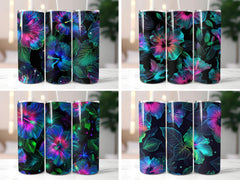 Neon Glowing Hibiscus Tumbler Wrap - CraftNest - Digital Crafting and Art