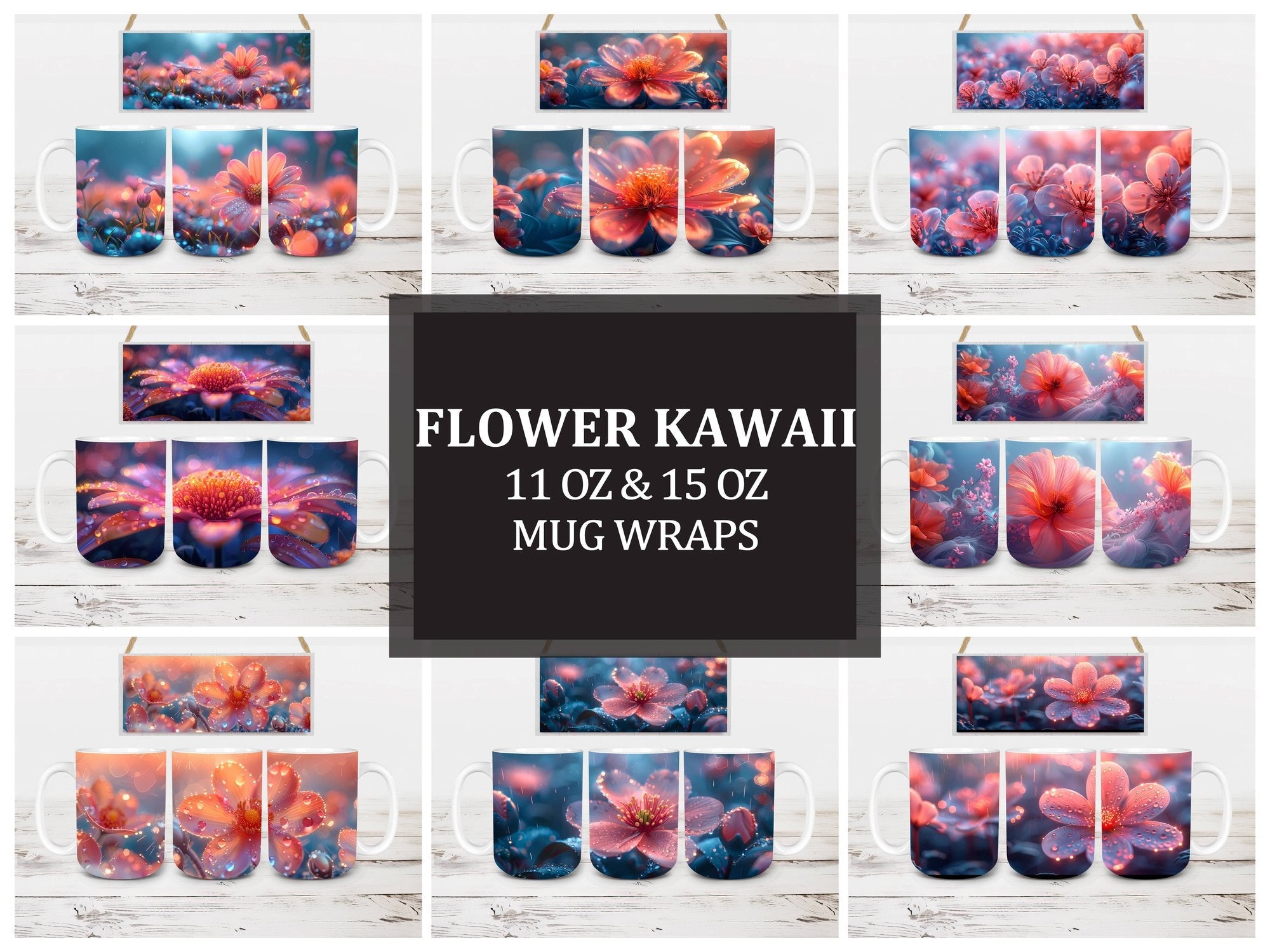 Flower Kawaii 4 Mug Wrap - CraftNest