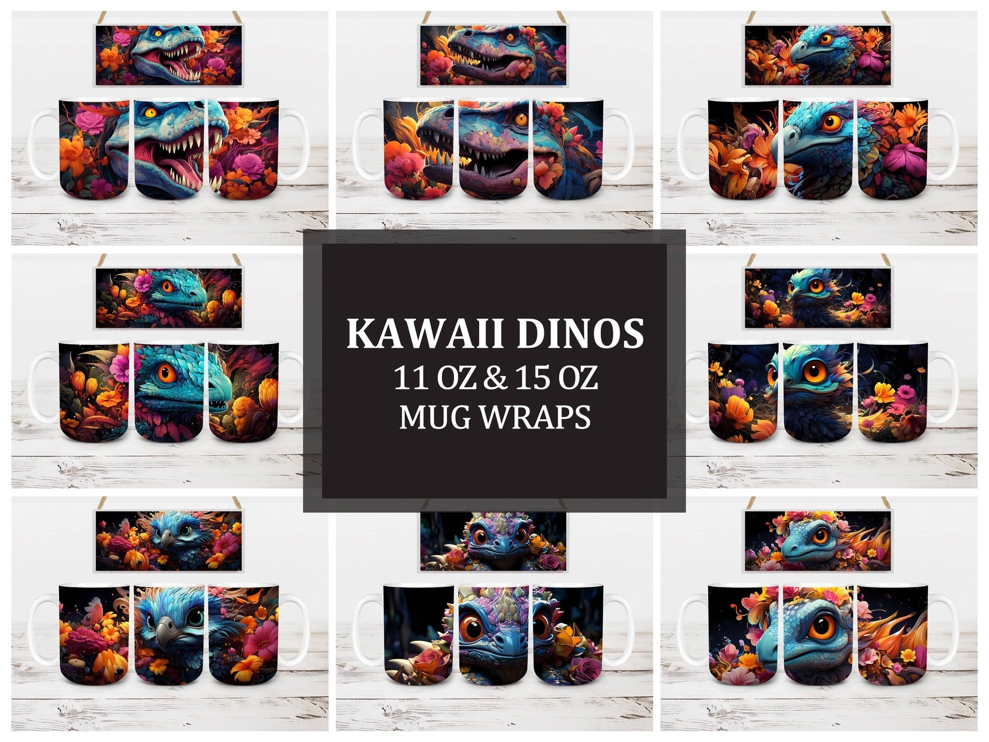 Kawaii Dinos 3 Mug Wrap - CraftNest