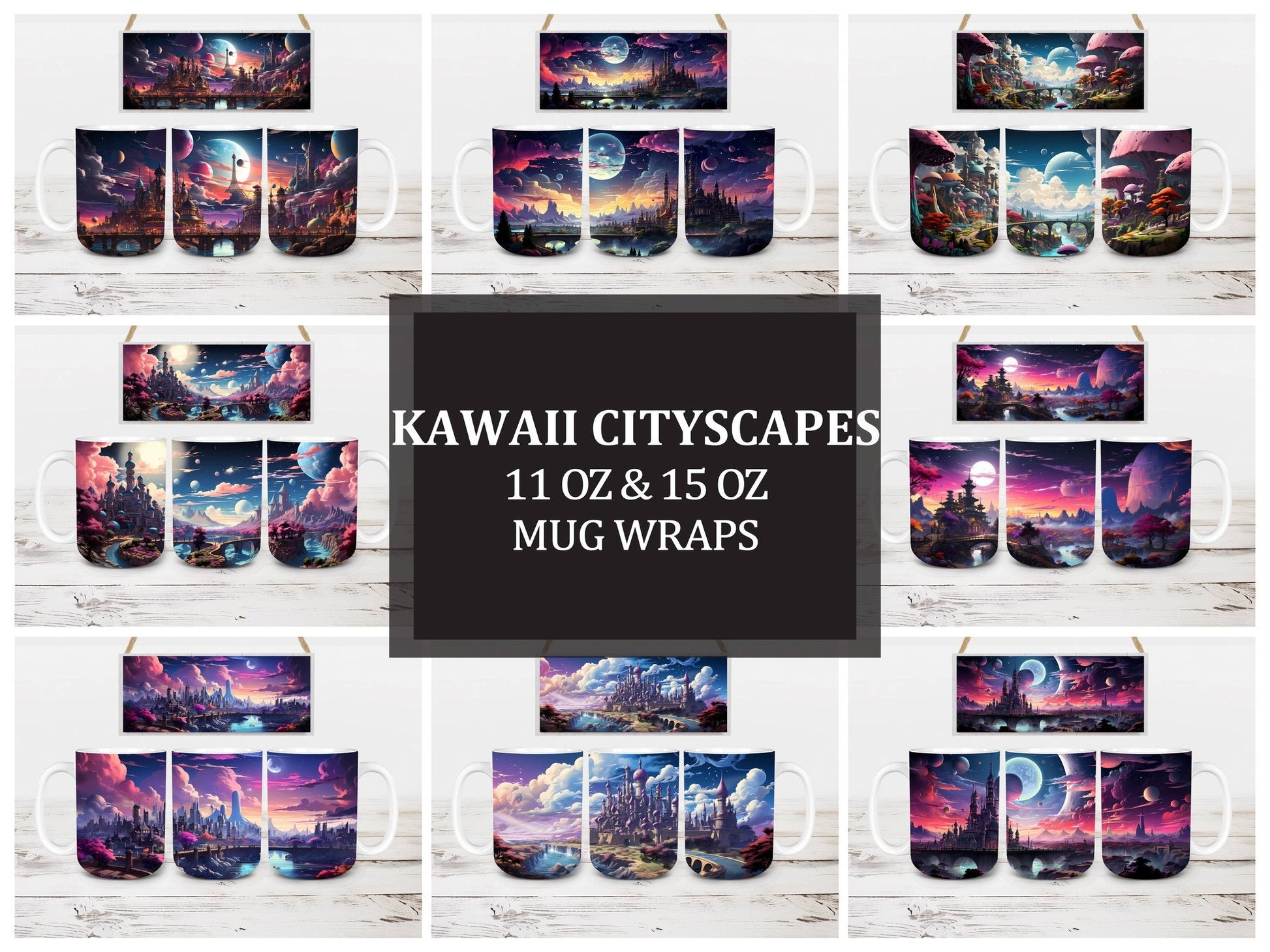 Kawaii Cityscapes 2 Mug Wrap - CraftNest