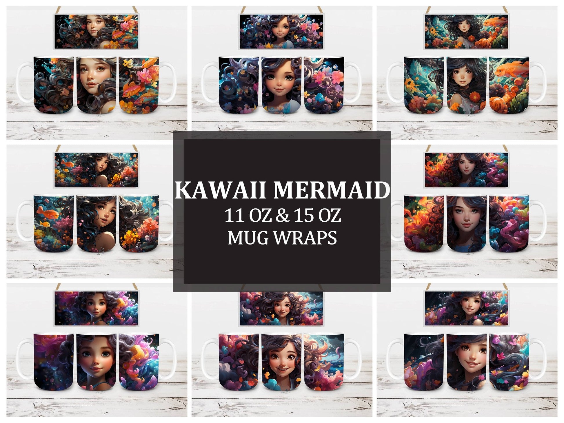 Kawaii Mermaid 1 Mug Wrap - CraftNest