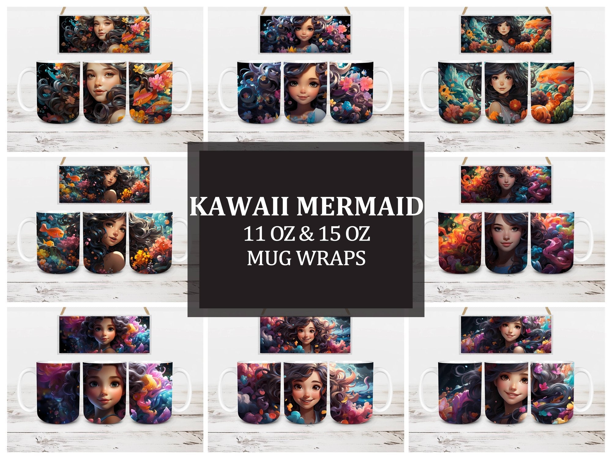 Kawaii Mermaid 1 Mug Wrap - CraftNest