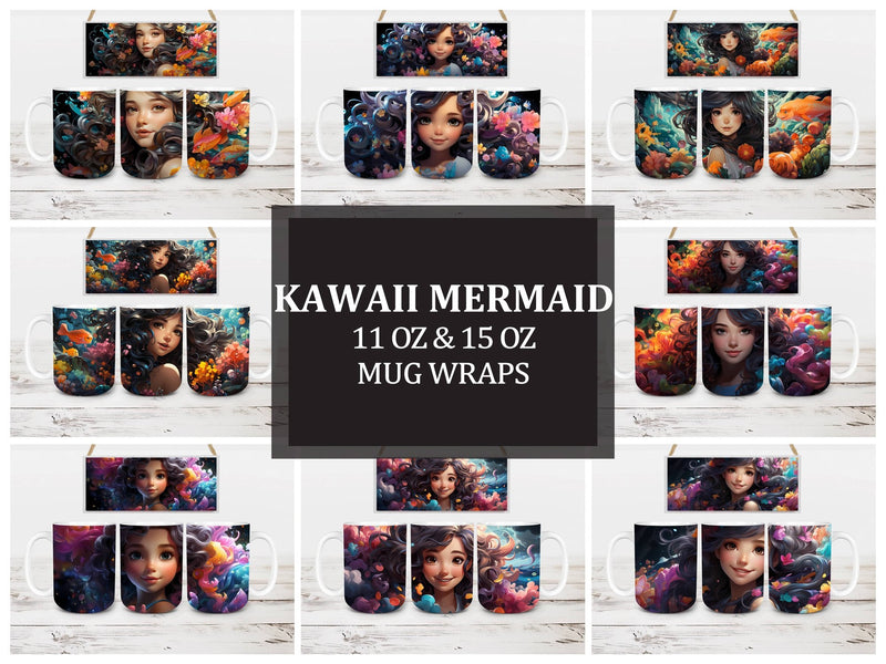 Kawaii Mermaid 1 Mug Wrap - CraftNest