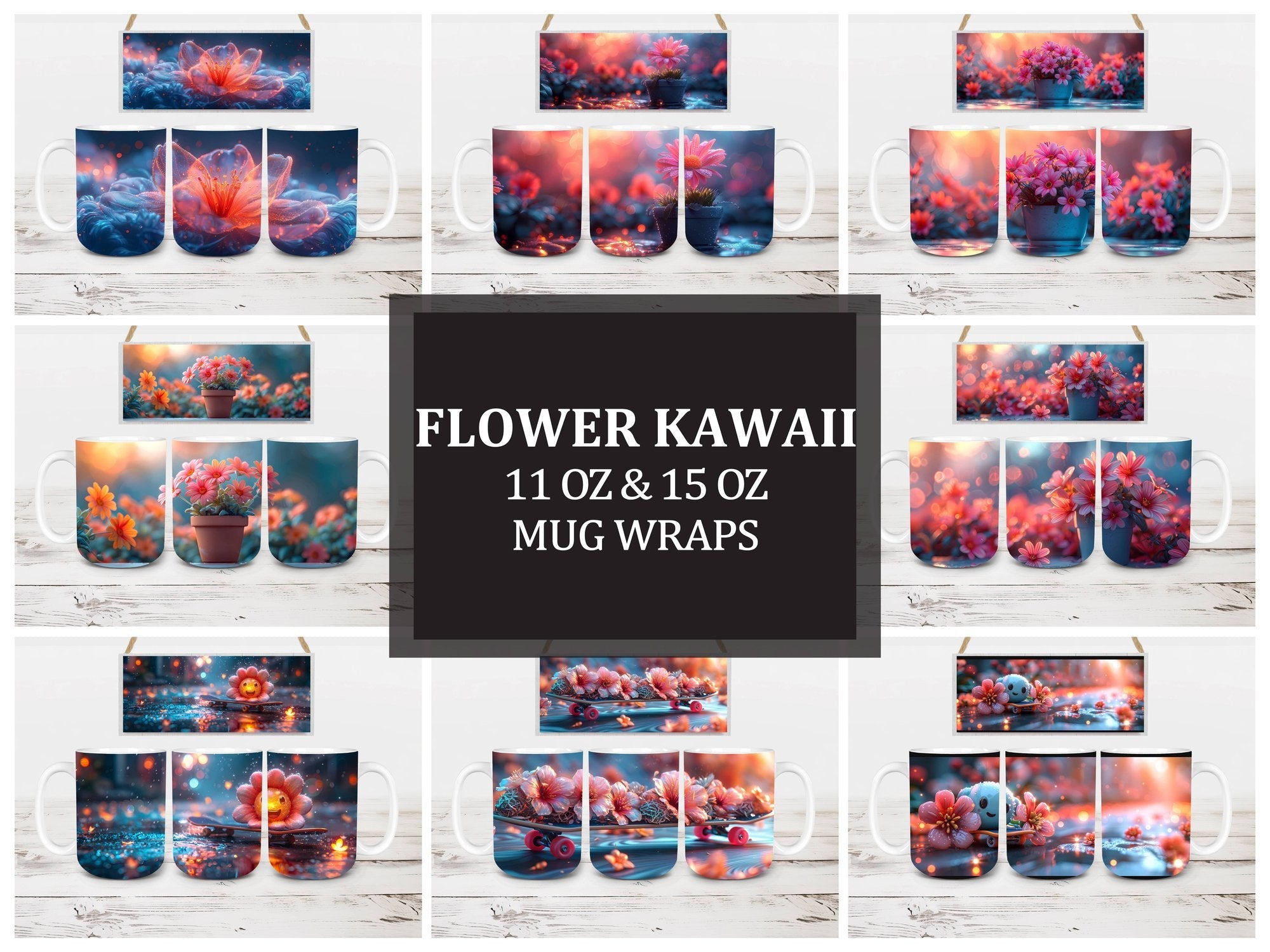 Flower Kawaii 2 Mug Wrap - CraftNest