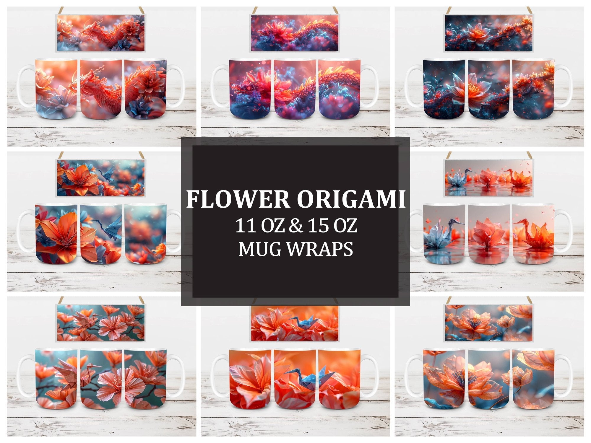 Flower Origami 3 Mug Wrap - CraftNest