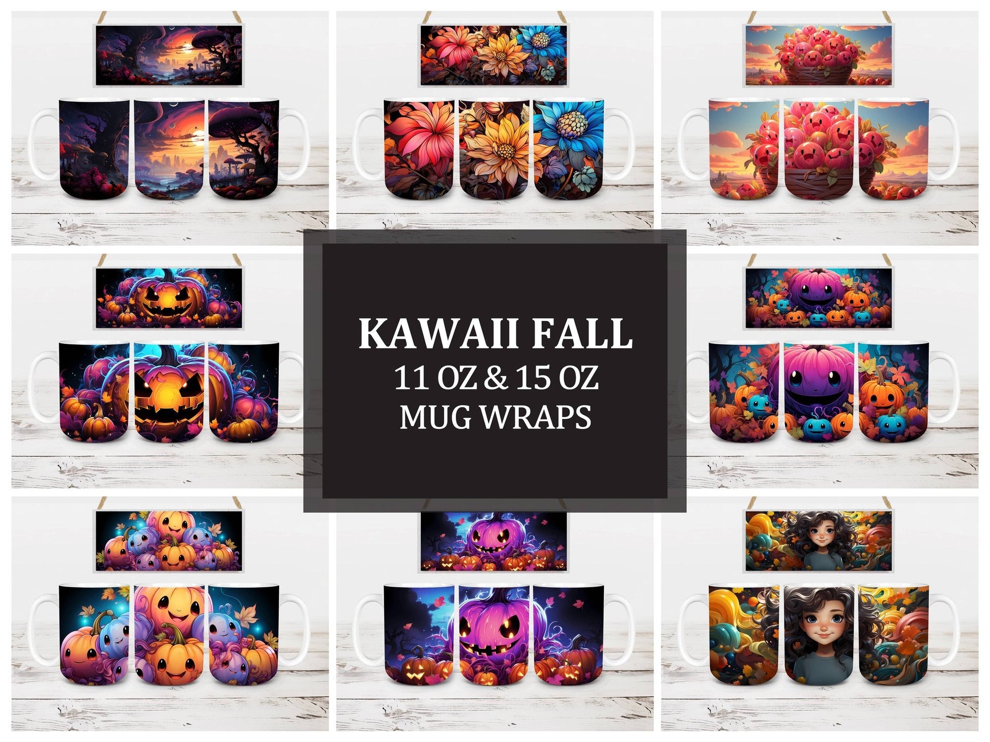 Kawaii Fall 3 Mug Wrap - CraftNest