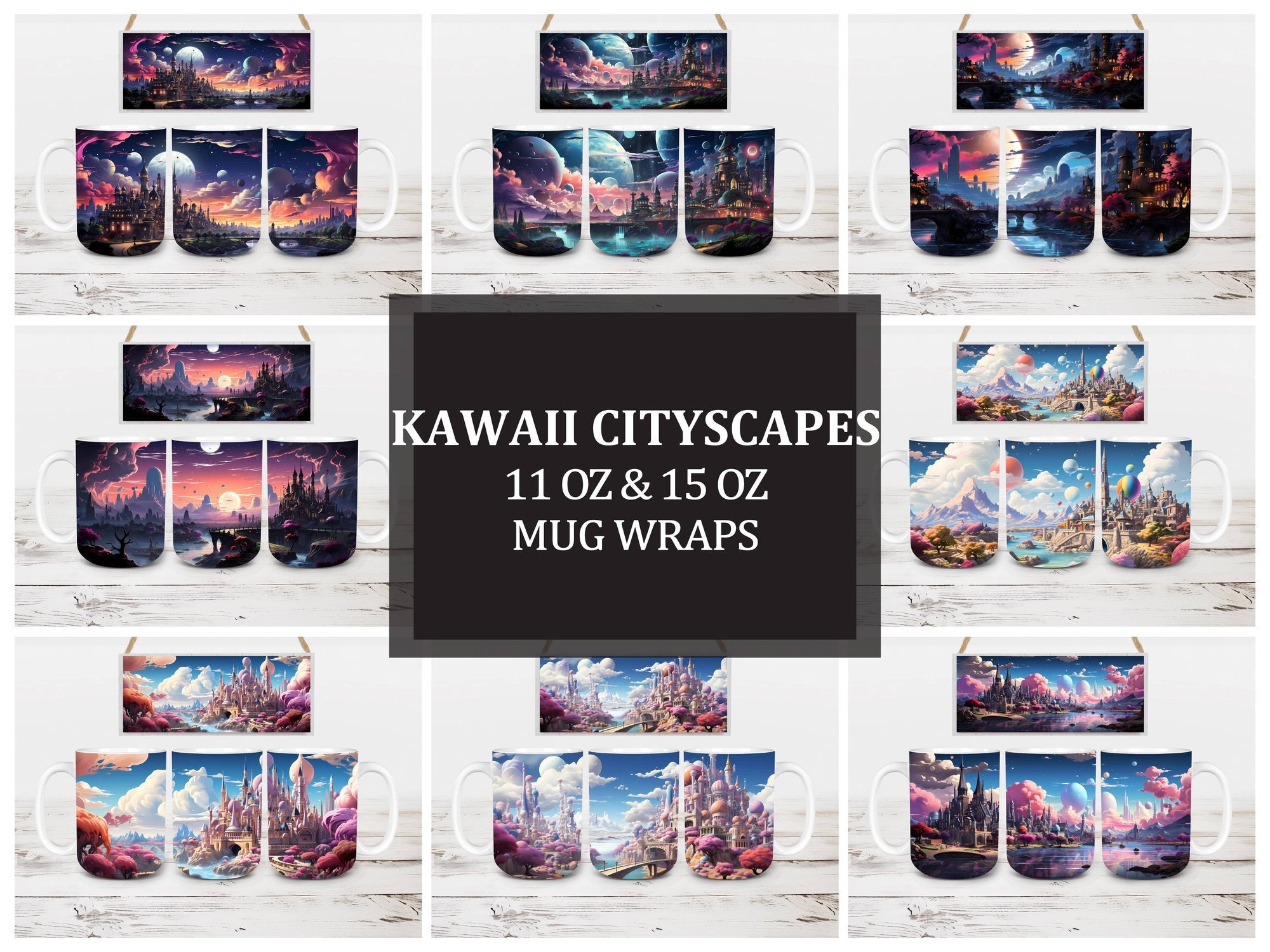 Kawaii Cityscapes 3 Mug Wrap - CraftNest