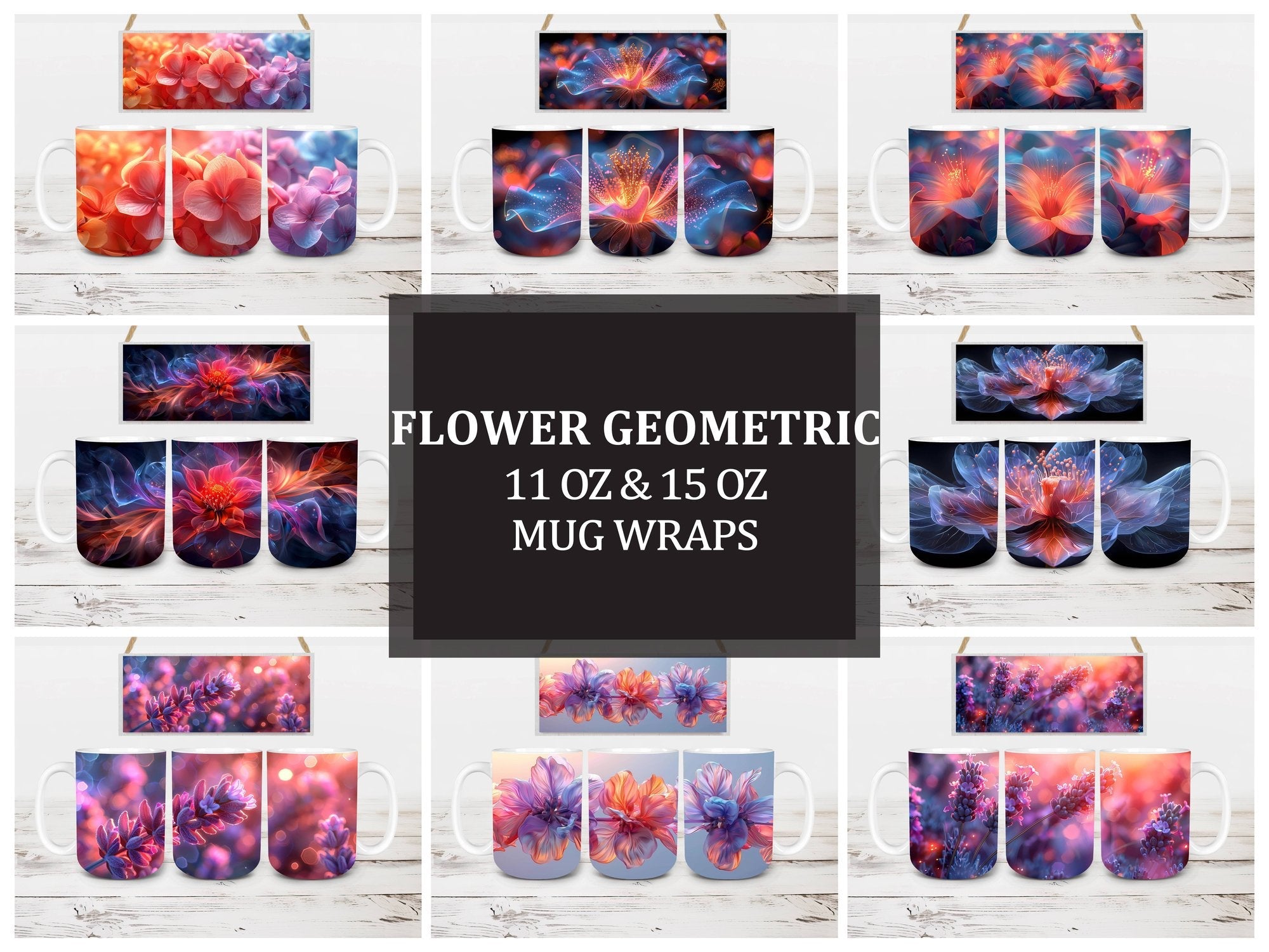 Flower Geometric 4 Mug Wrap - CraftNest