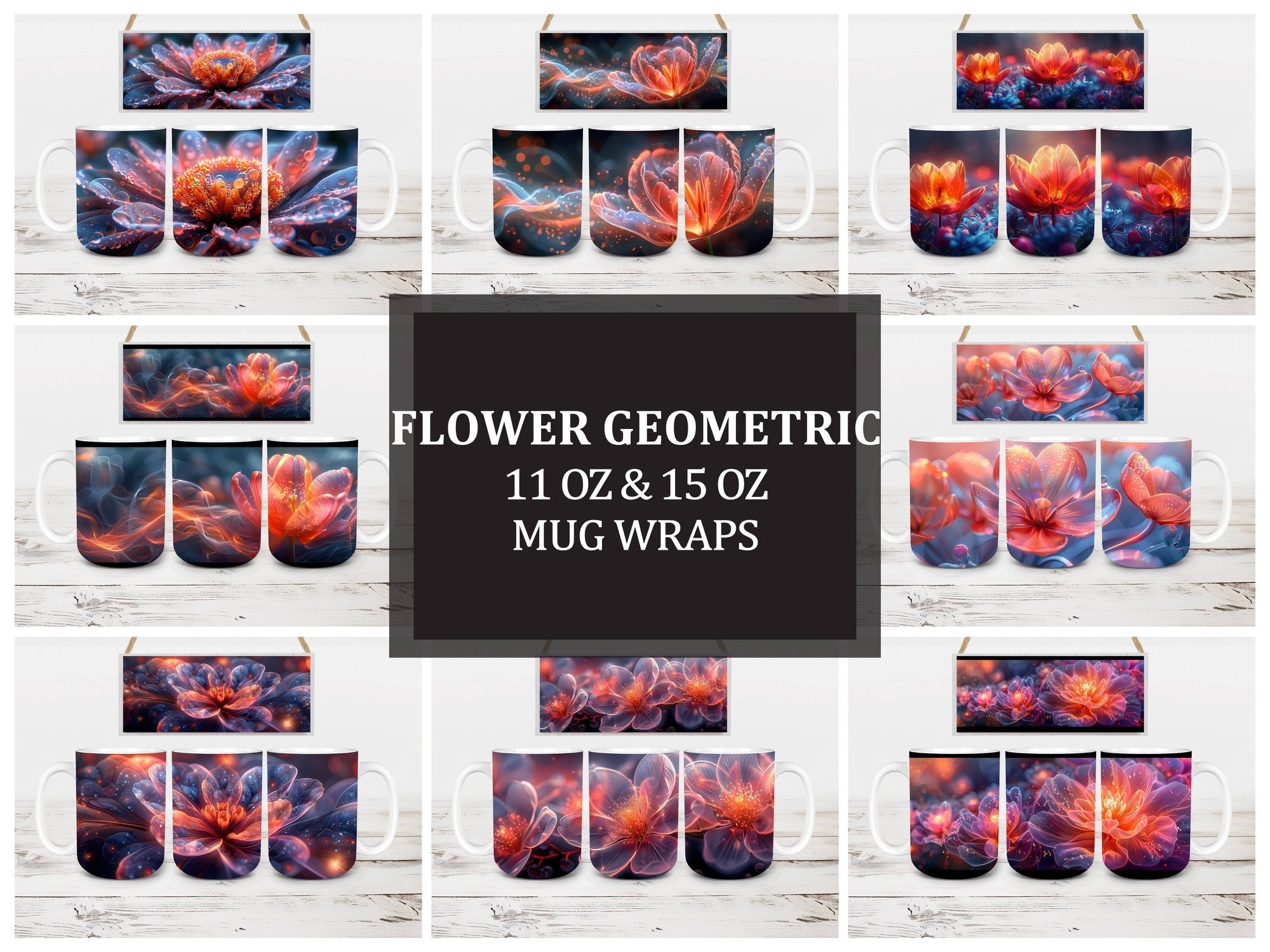 Flower Geometric 8 Mug Wrap - CraftNest