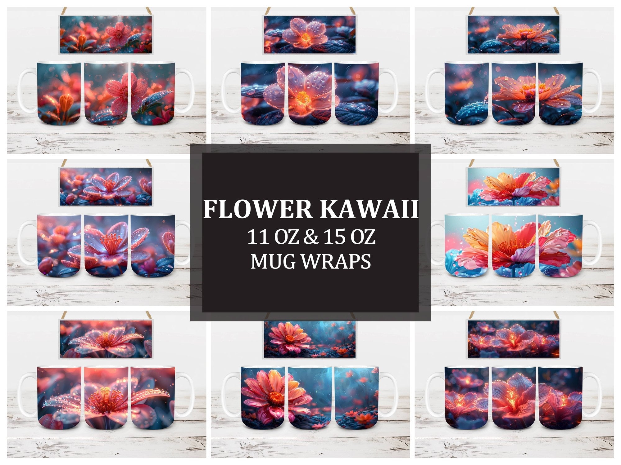 Flower Kawaii 7 Mug Wrap - CraftNest