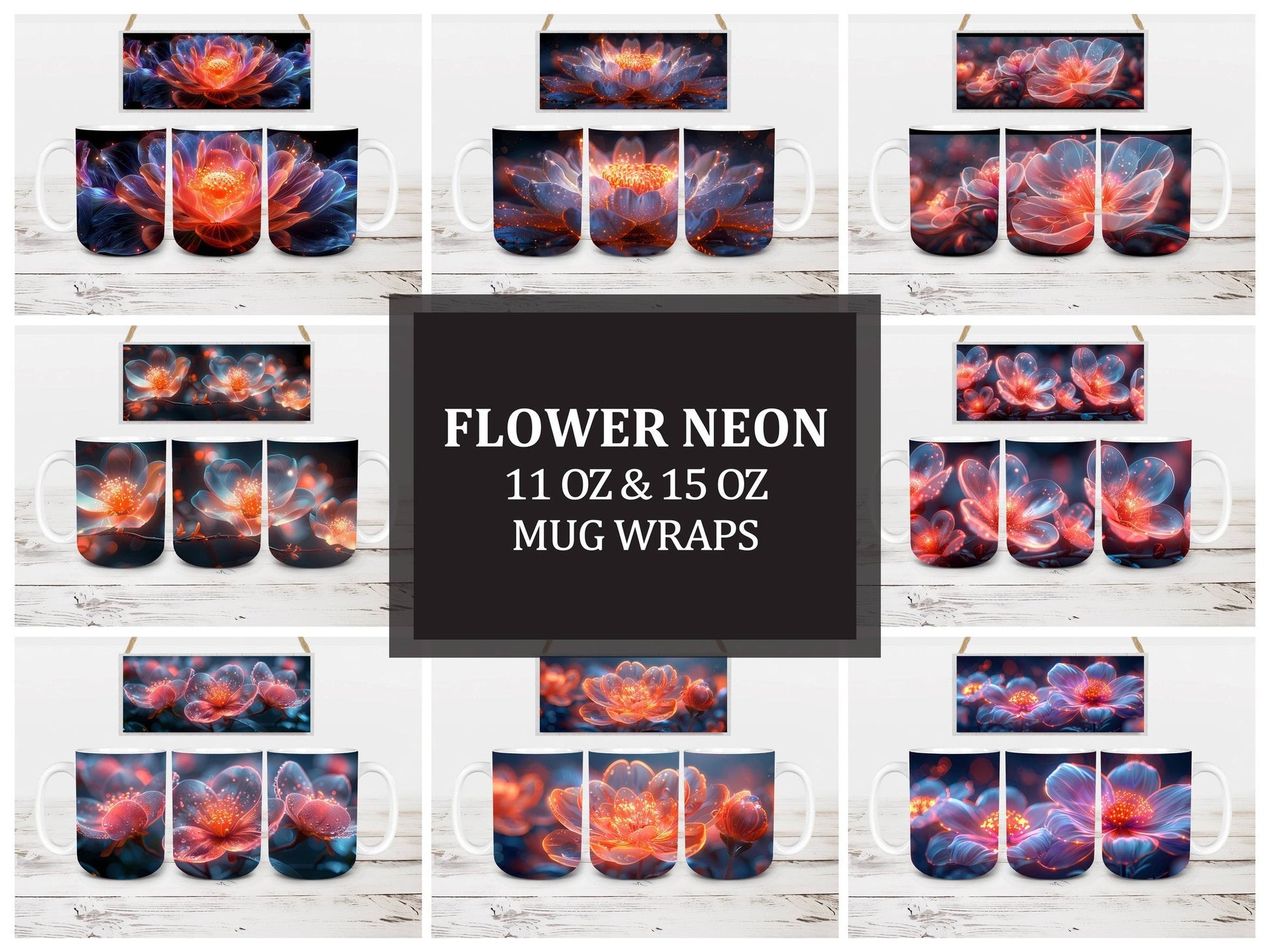 Flower Neon 5 Mug Wrap - CraftNest