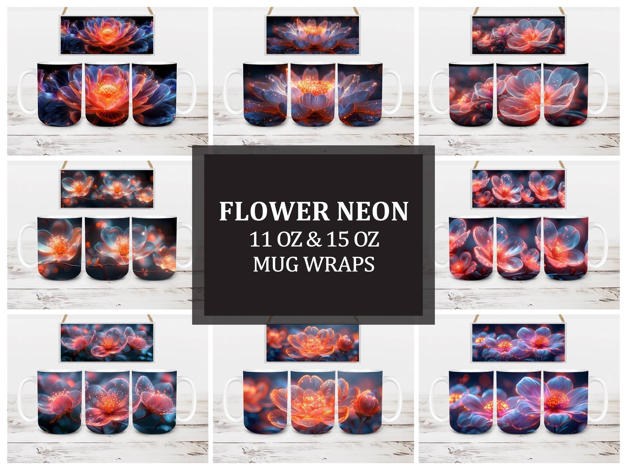 Flower Neon 5 Mug Wrap - CraftNest