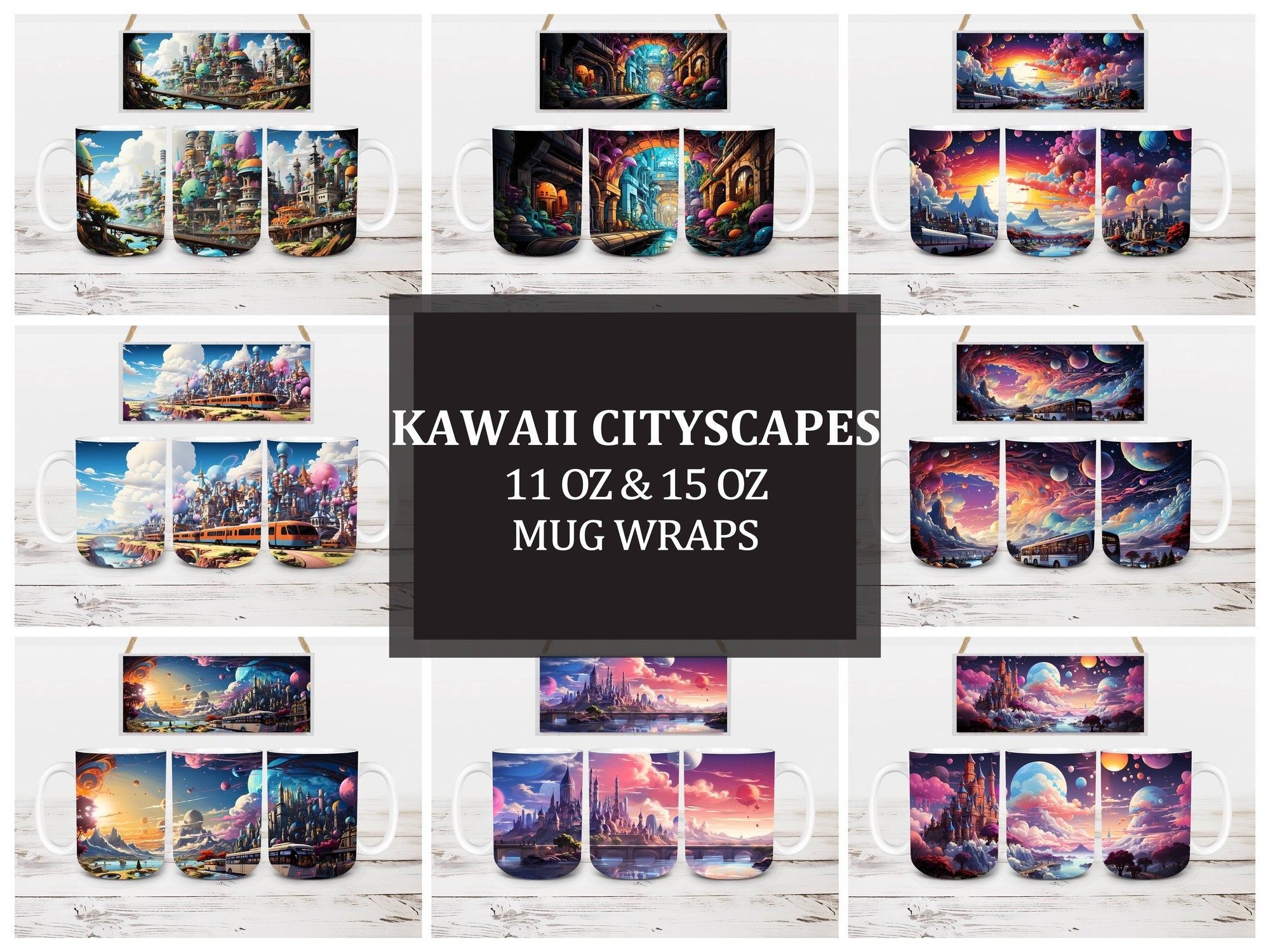 Kawaii Cityscapes 4 Mug Wrap - CraftNest