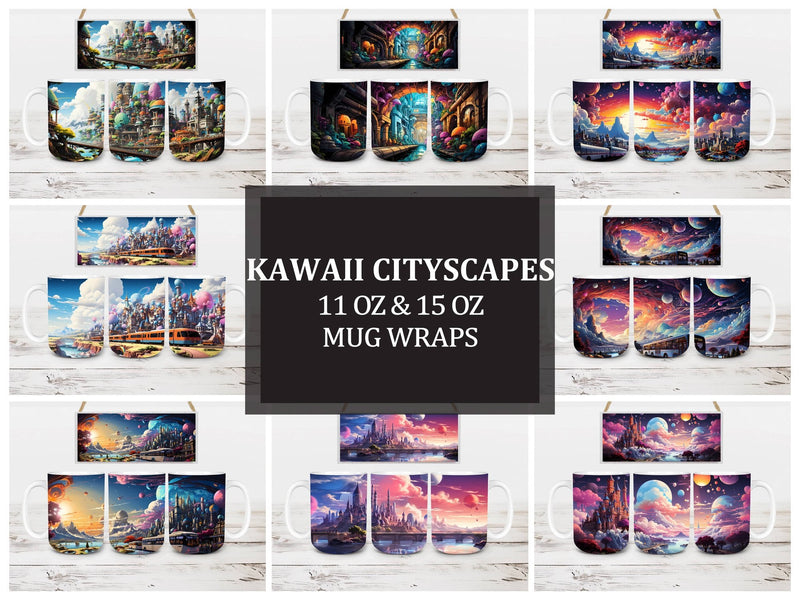 Kawaii Cityscapes 4 Mug Wrap - CraftNest