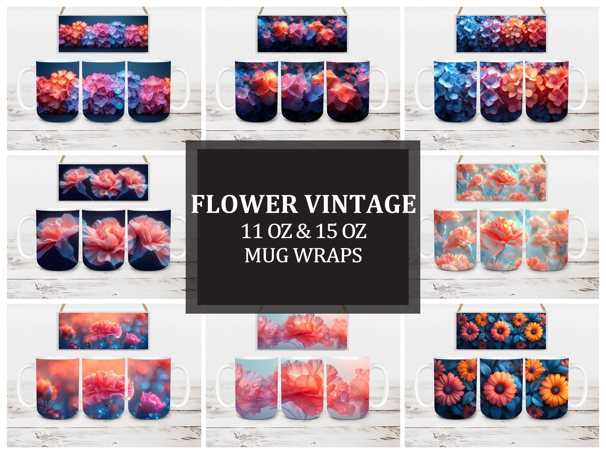 Flower Vintage 3 Mug Wrap - CraftNest