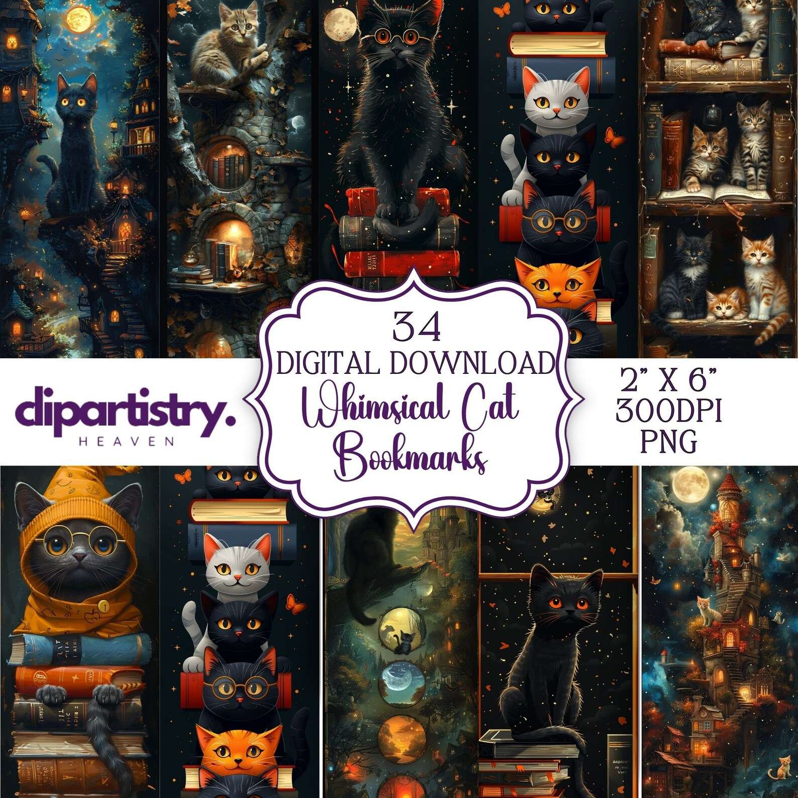 Whimsical Cat Bookmarks Junk Journal Pages - CraftNest - Digital Crafting and Art