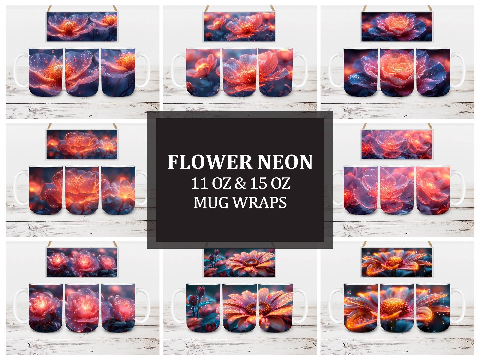 Flower Neon 7 Mug Wrap - CraftNest