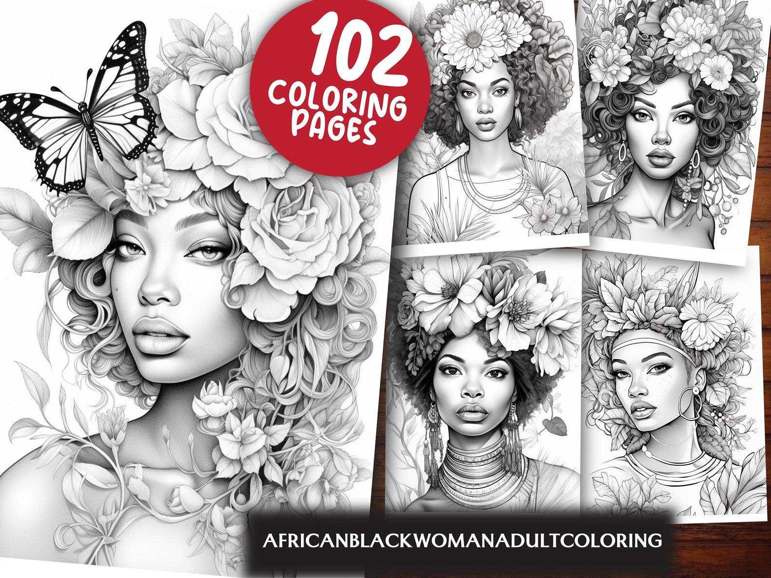African Black Woman Adult Coloring Book