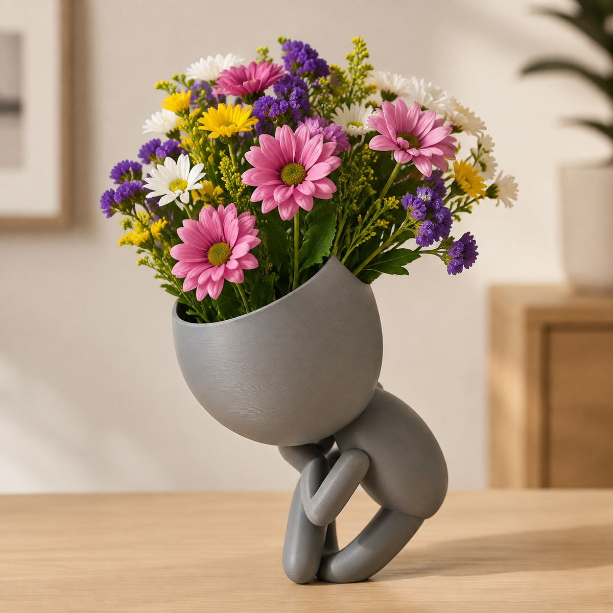 Meditating Praying Character Planter Print STL File