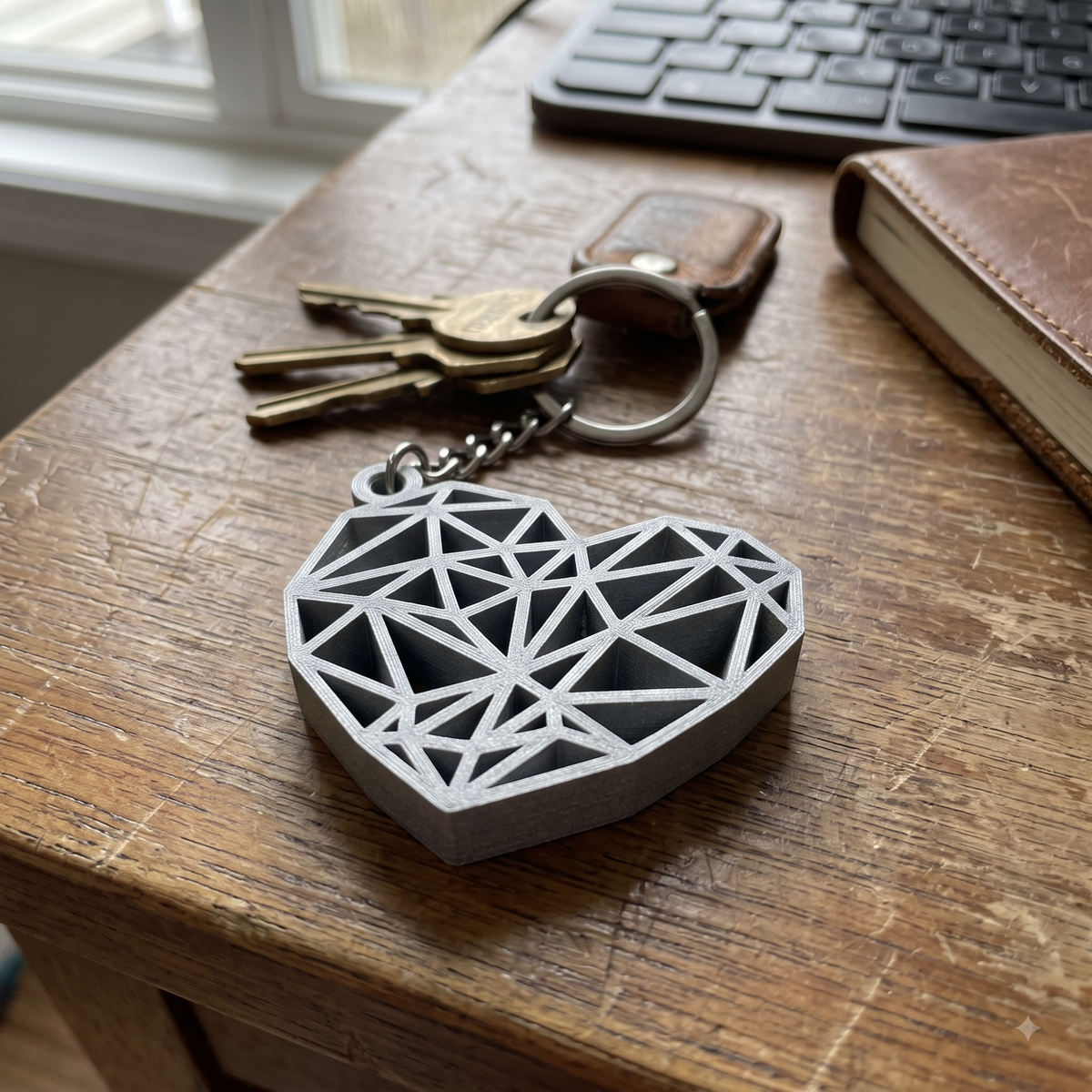 Geometric Heart Keychain Print STL File