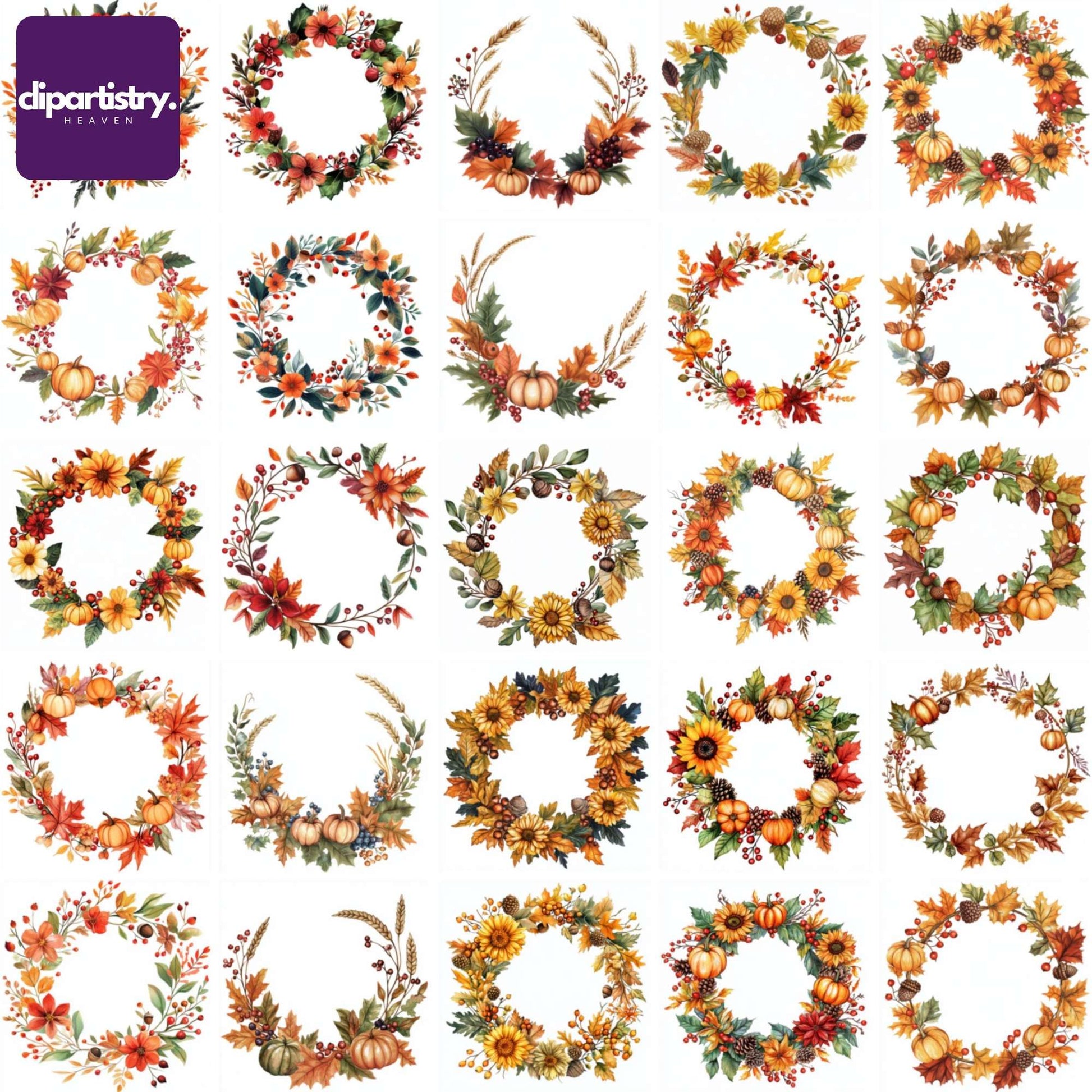 Fall Autumn Wreath Flowers Clipart - CraftNest - Digital Crafting and Art