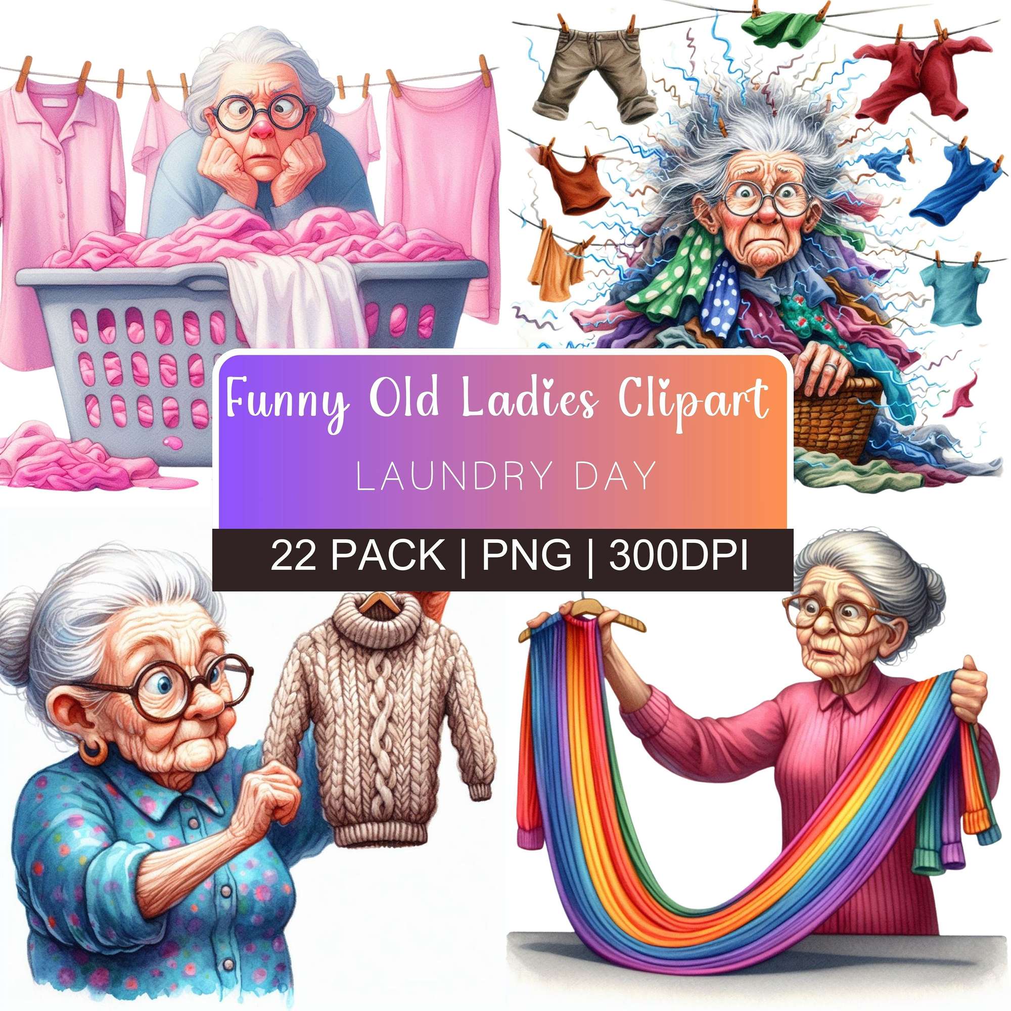 Funny Old Ladies Laundry Day Clipart - CraftNest - Digital Crafting and Art