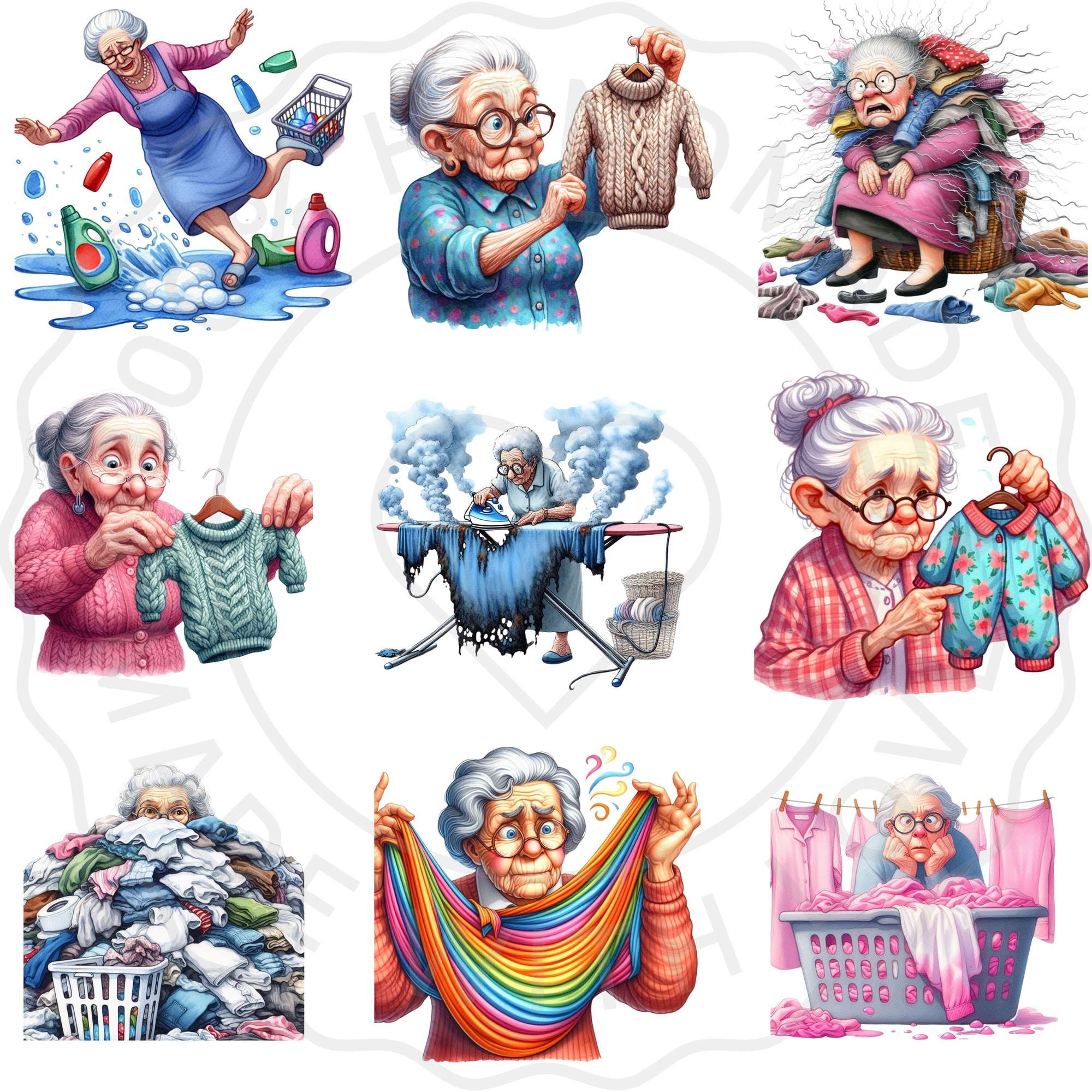 Funny Old Ladies Laundry Day Clipart - CraftNest - Digital Crafting and Art