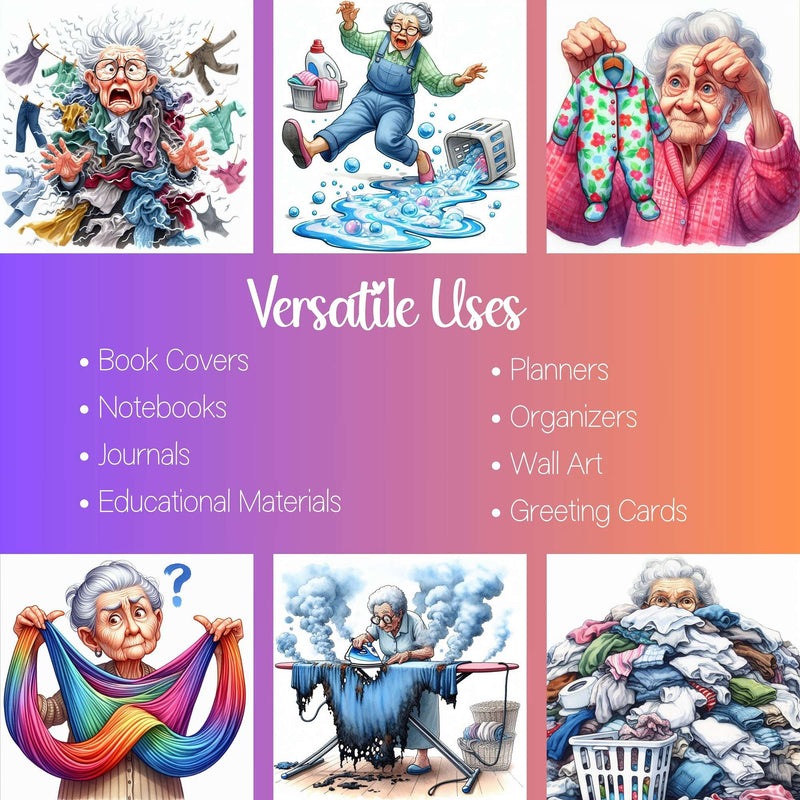 Funny Old Ladies Laundry Day Clipart - CraftNest - Digital Crafting and Art