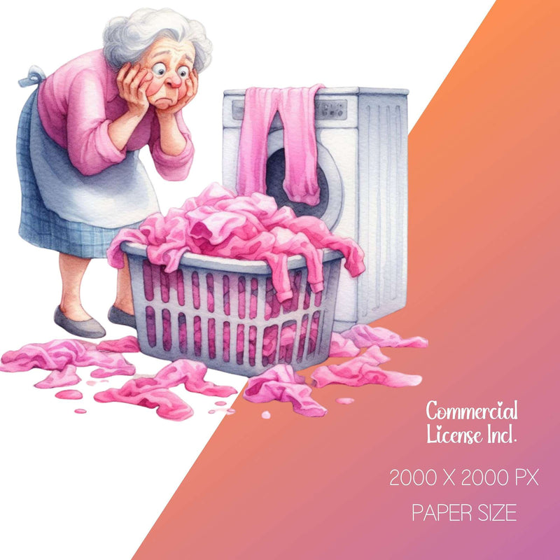 Funny Old Ladies Laundry Day Clipart - CraftNest - Digital Crafting and Art