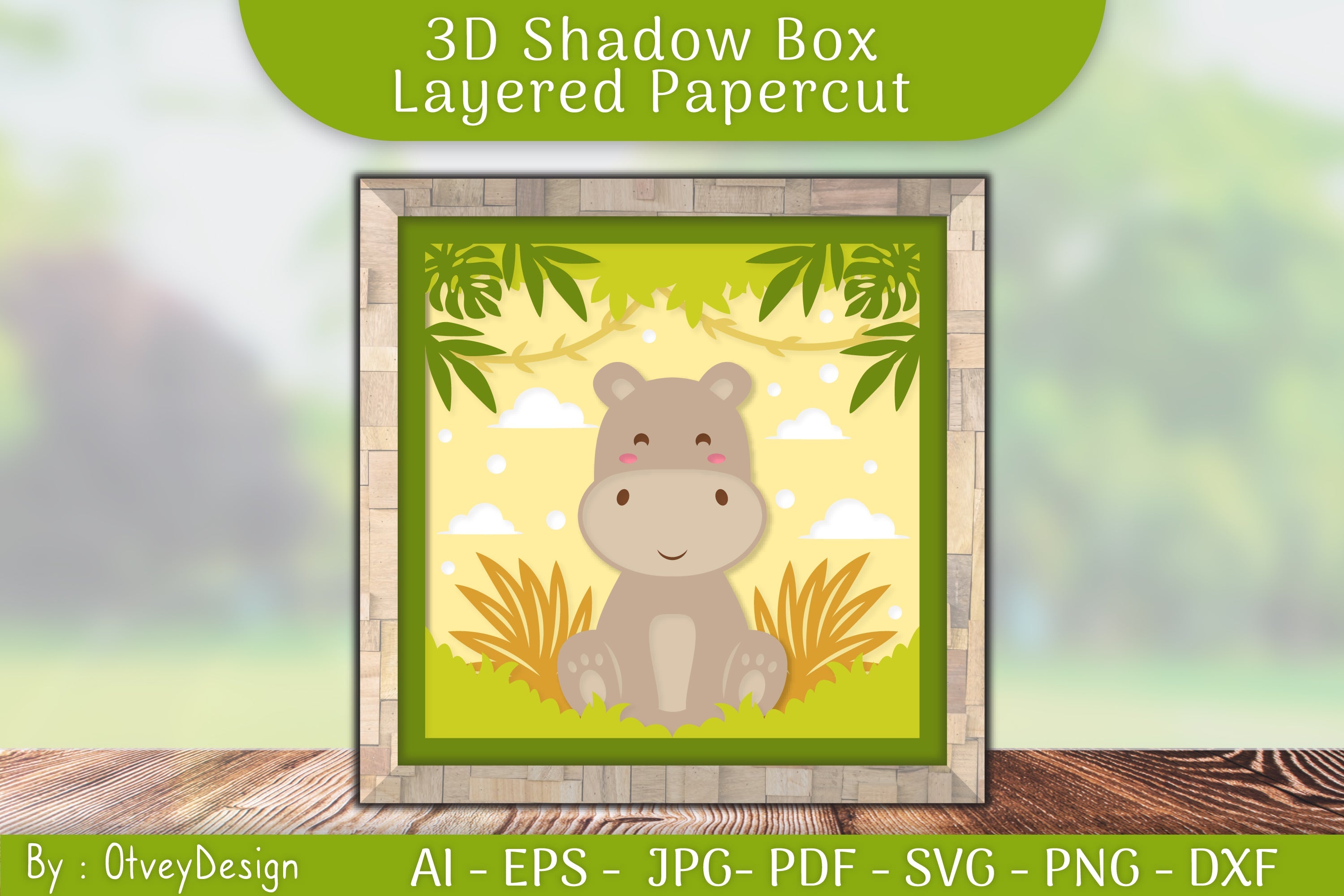 Hippopotamus Shadow Box Layered Papercut SVG Bundle