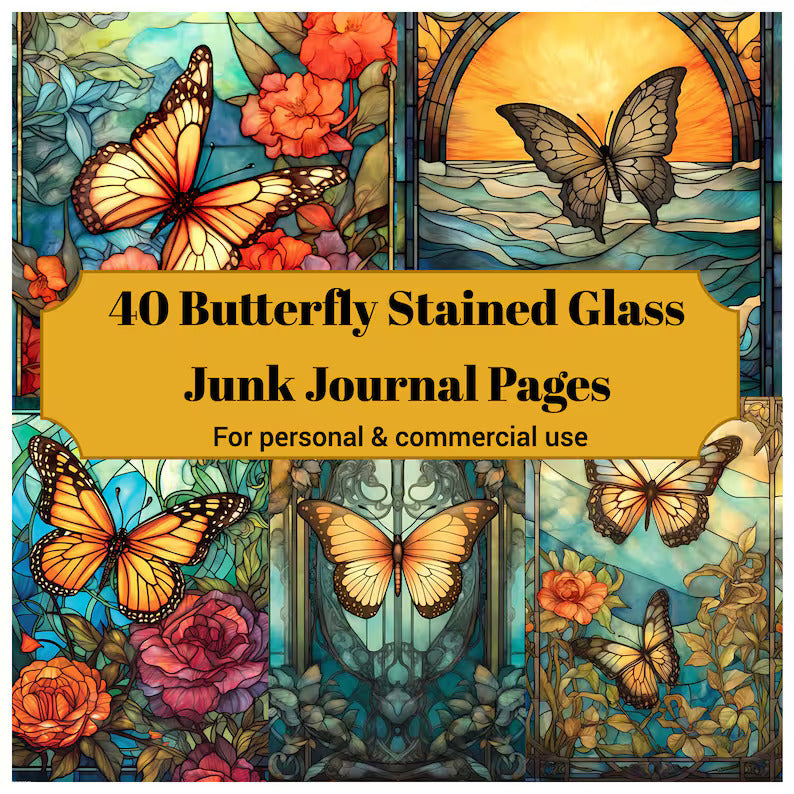Stained Glass Butterflies Junk Journal Pages - CraftNest