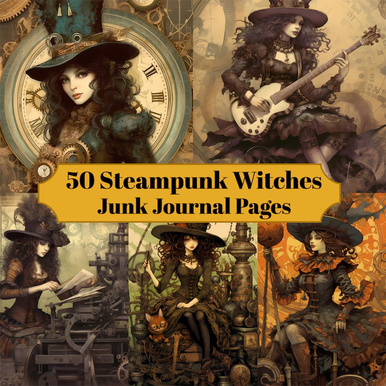 Steampunk Witches Junk Journal Pages - CraftNest - Digital Crafting and Art