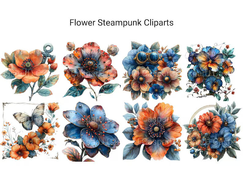 Steampunk Flowers Clipart - CraftNest - Digital Crafting and Art