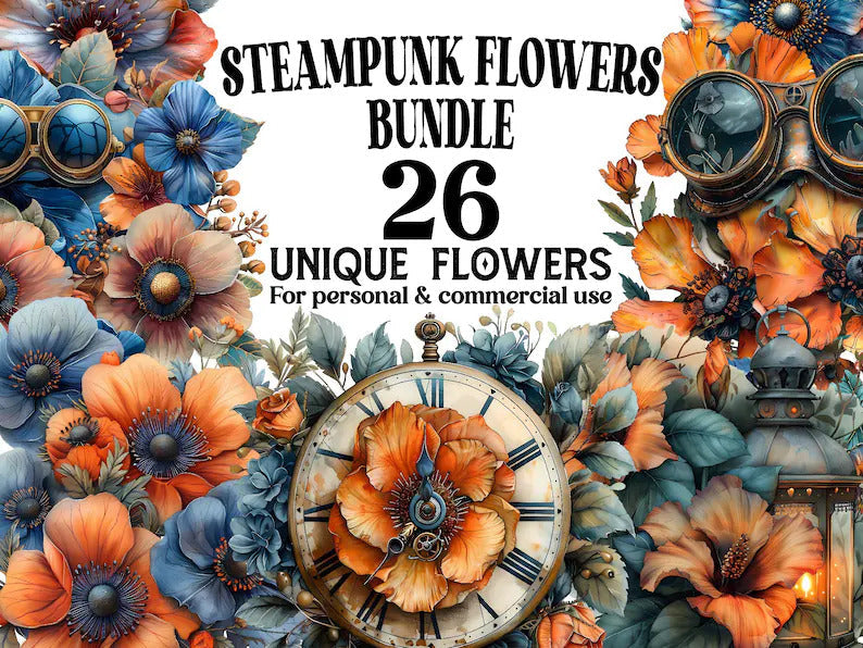 Steampunk Flowers Clipart - CraftNest - Digital Crafting and Art