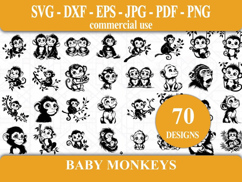 Baby Monkeys SVG Bundle - CraftNest - Digital Crafting and Art