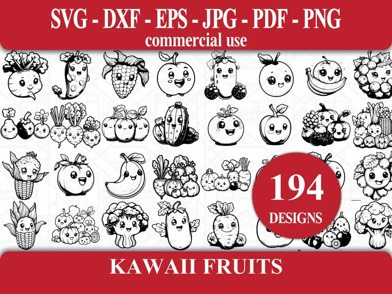 Kawaii Fruits SVG Bundle - CraftNest - Digital Crafting and Art