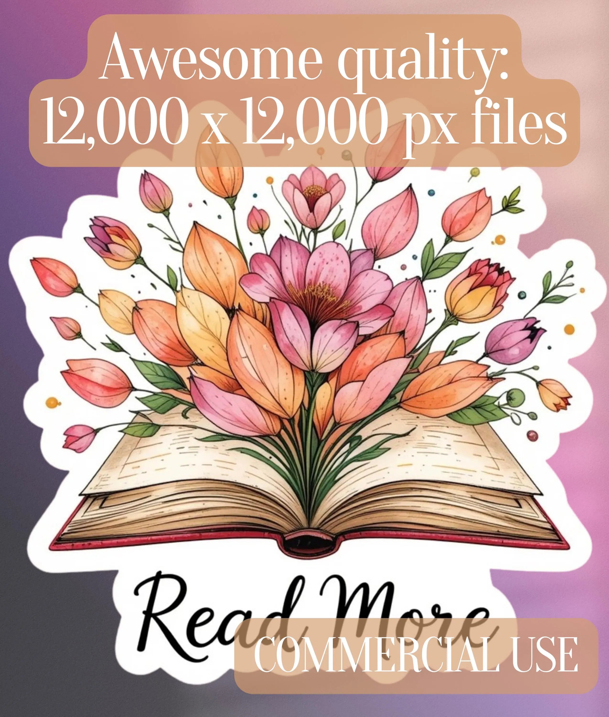 Wildflowers & Vintage Books Stickers Clipart Bundle