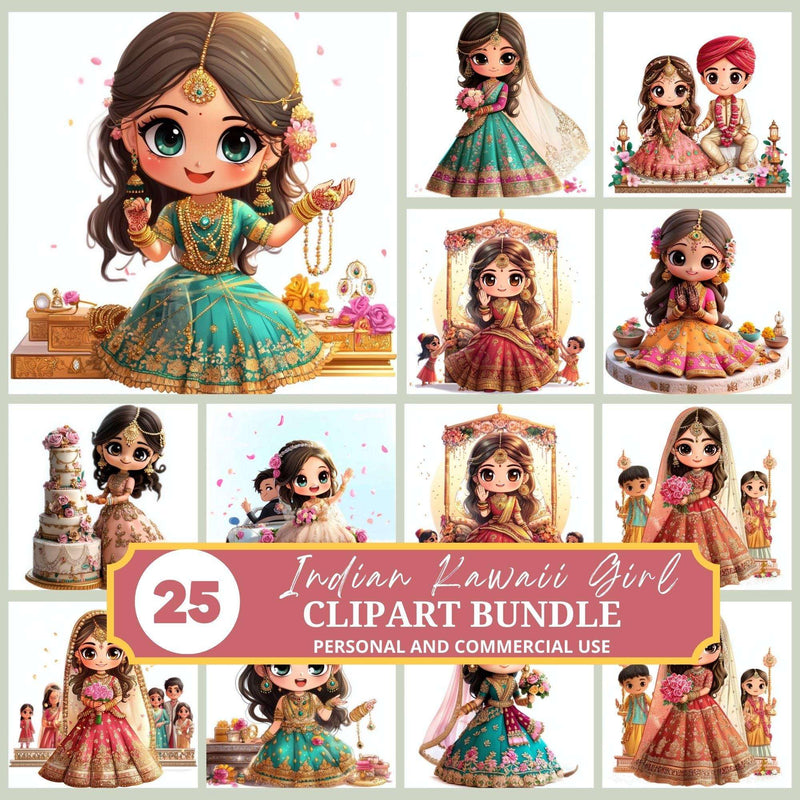 Indian Kawaii Girl Clipart - CraftNest - Digital Crafting and Art