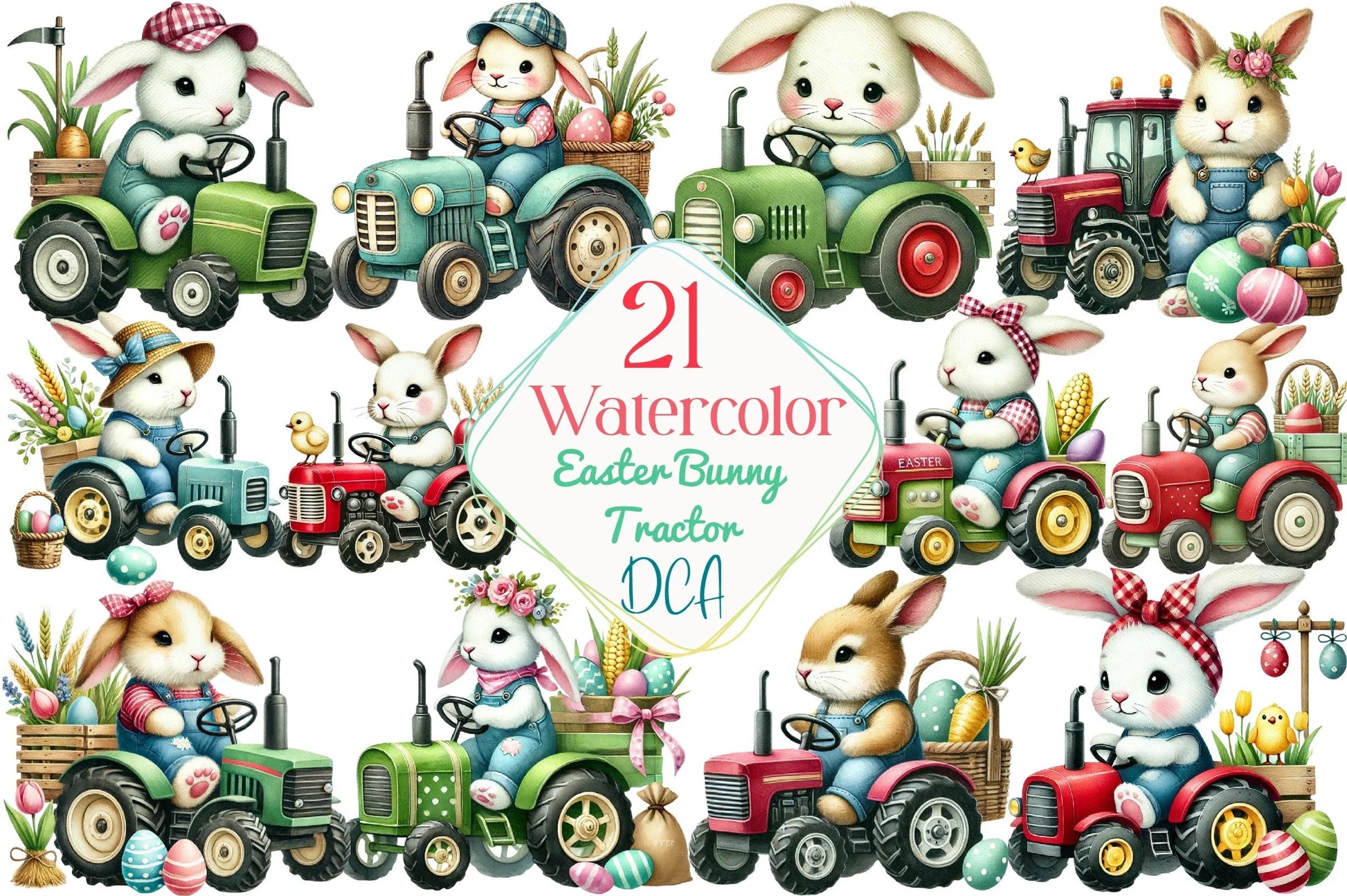 Easter Bunny Tractor Clipart Bundle - CraftNest - Digital Crafting and Art