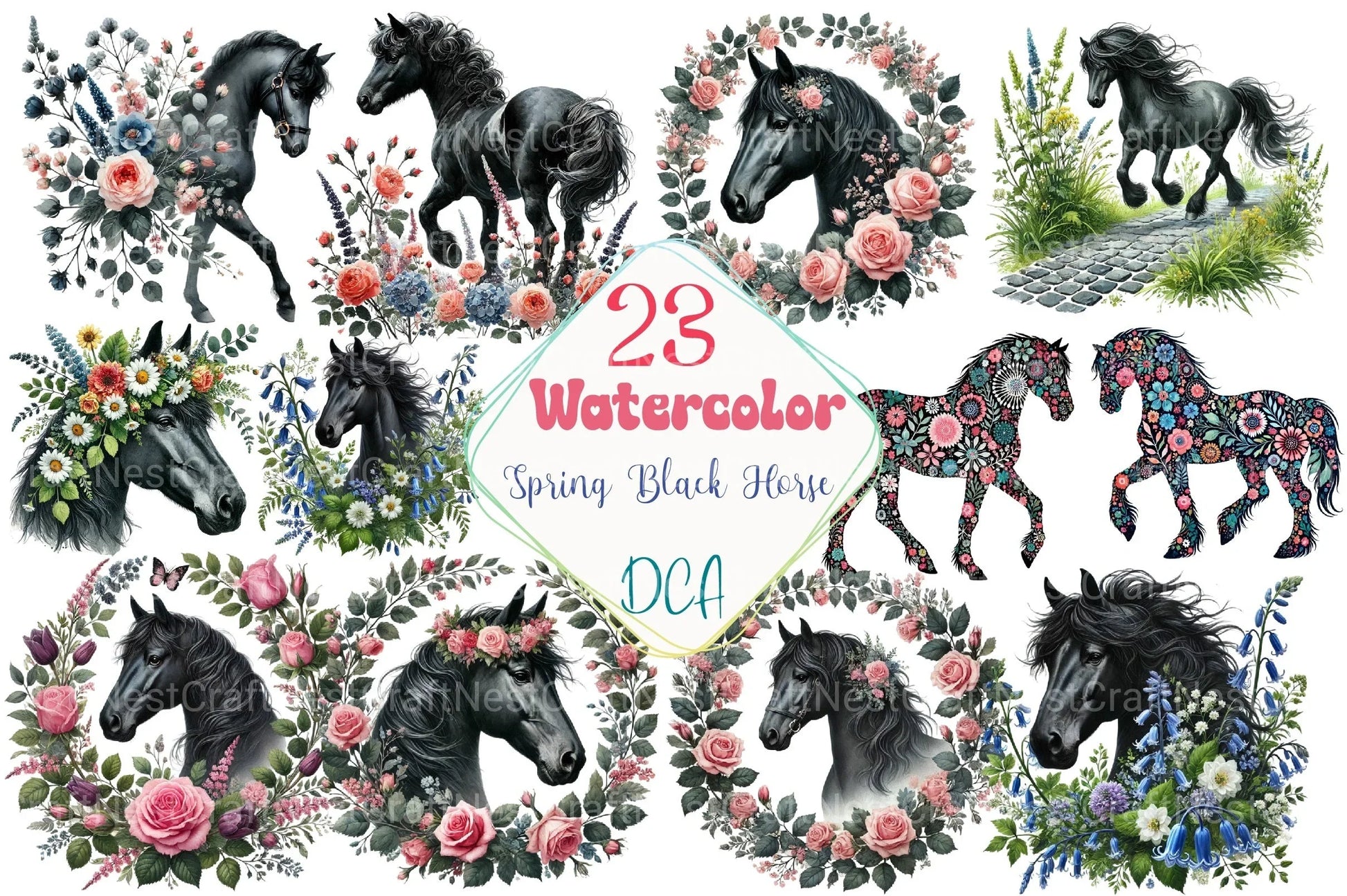 Spring Black Horse Clipart Bundle 99 - CraftNest - Digital Crafting and Art