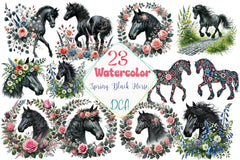 Spring Black Horse Clipart Bundle 99 - CraftNest - Digital Crafting and Art