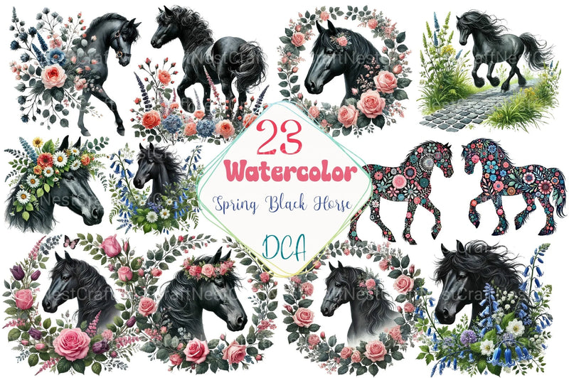 Spring Black Horse Clipart Bundle 99 - CraftNest - Digital Crafting and Art
