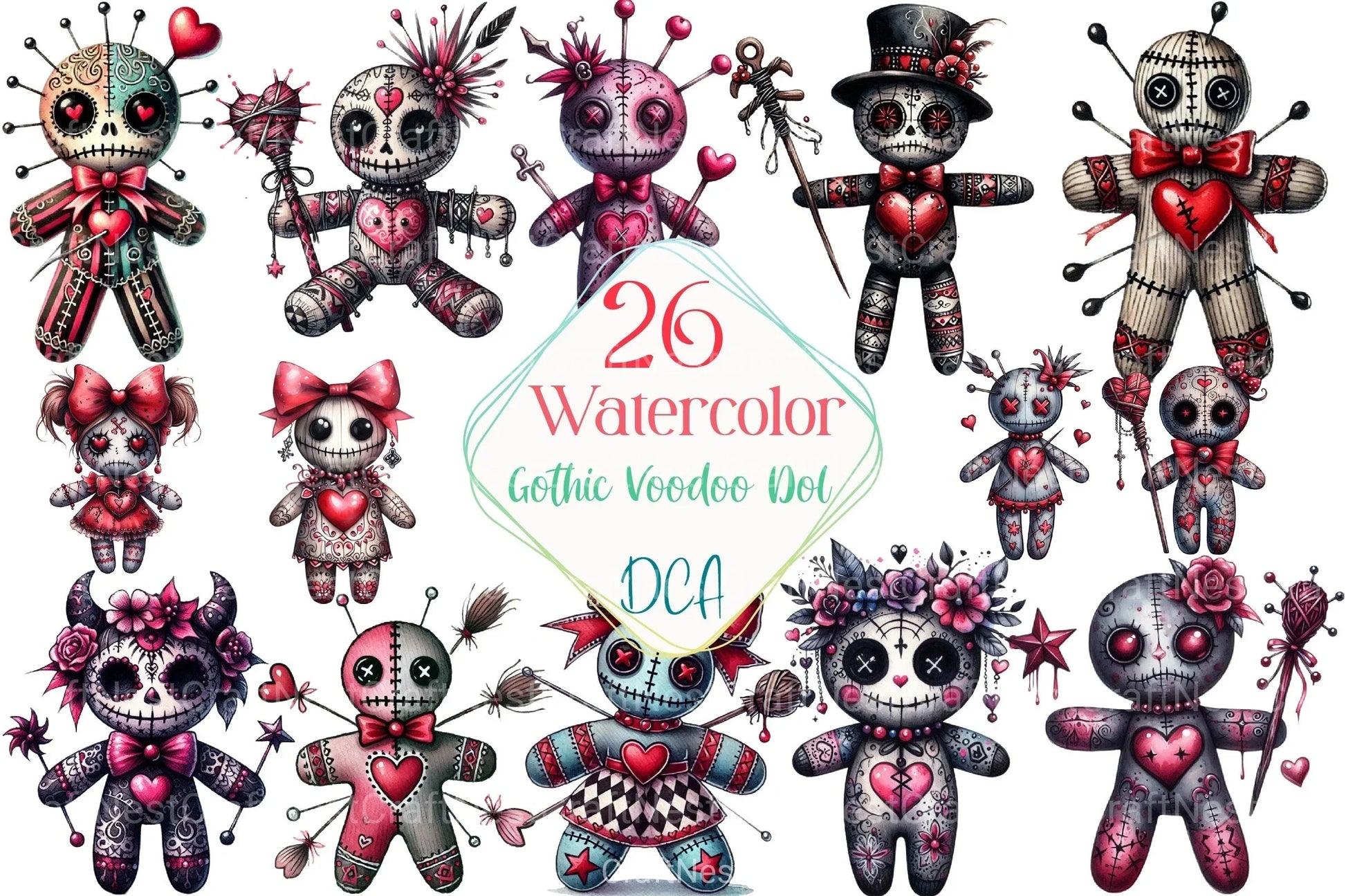 Gothic Voodoo Doll Clipart Bundle for Valentine's Day - CraftNest - Digital Crafting and Art