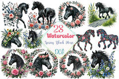Spring Black Horse Clipart Bundle - CraftNest - Digital Crafting and Art