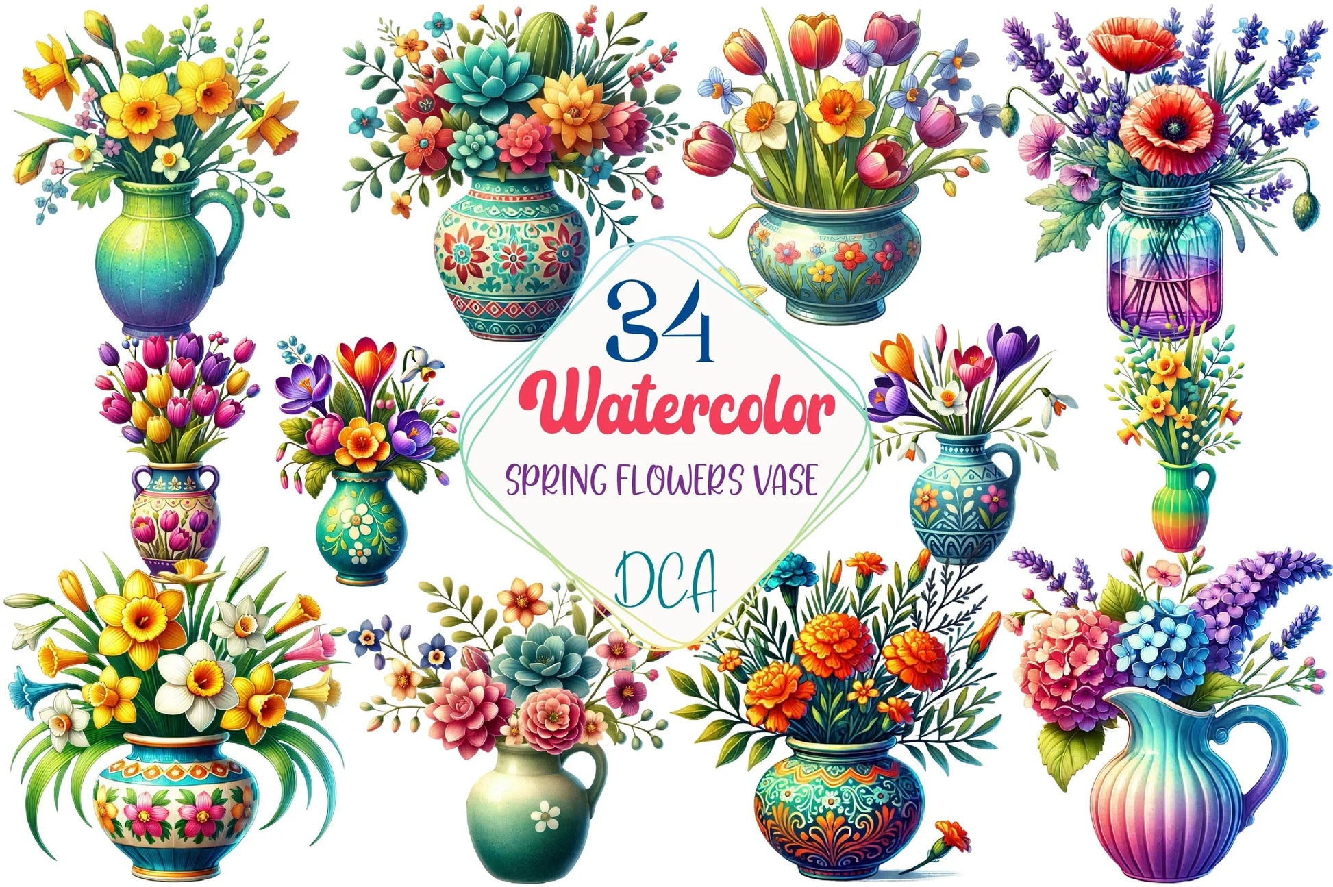 Spring Flowers Vase Clipart Bundle - CraftNest - Digital Crafting and Art