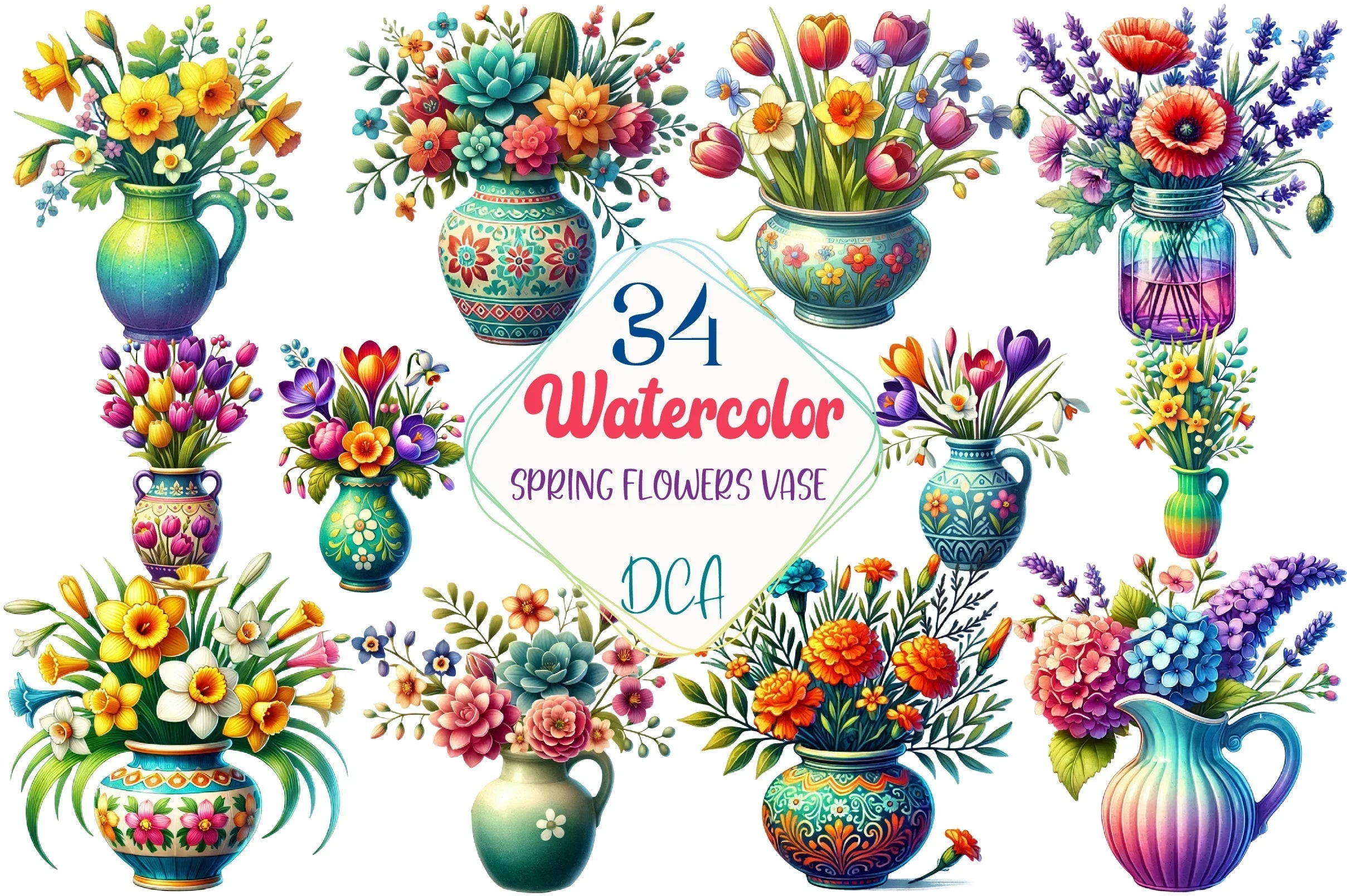 Spring Flowers Vase Clipart Bundle - CraftNest - Digital Crafting and Art